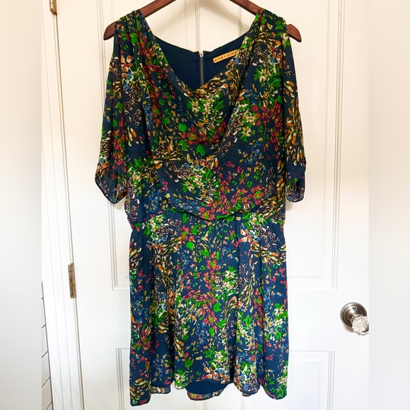 Alice + Olivia Silk Floral Mini Dress Cold Shoulder Flutter Sleeves - Picture 1 of 5